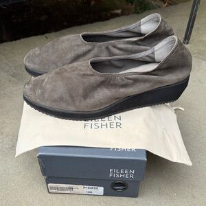 EILEEN FISHER SUEDE LEATHER ASH OLIVE MELLOW SOFT SHOES SIZE 10M DUST BAG & BOX